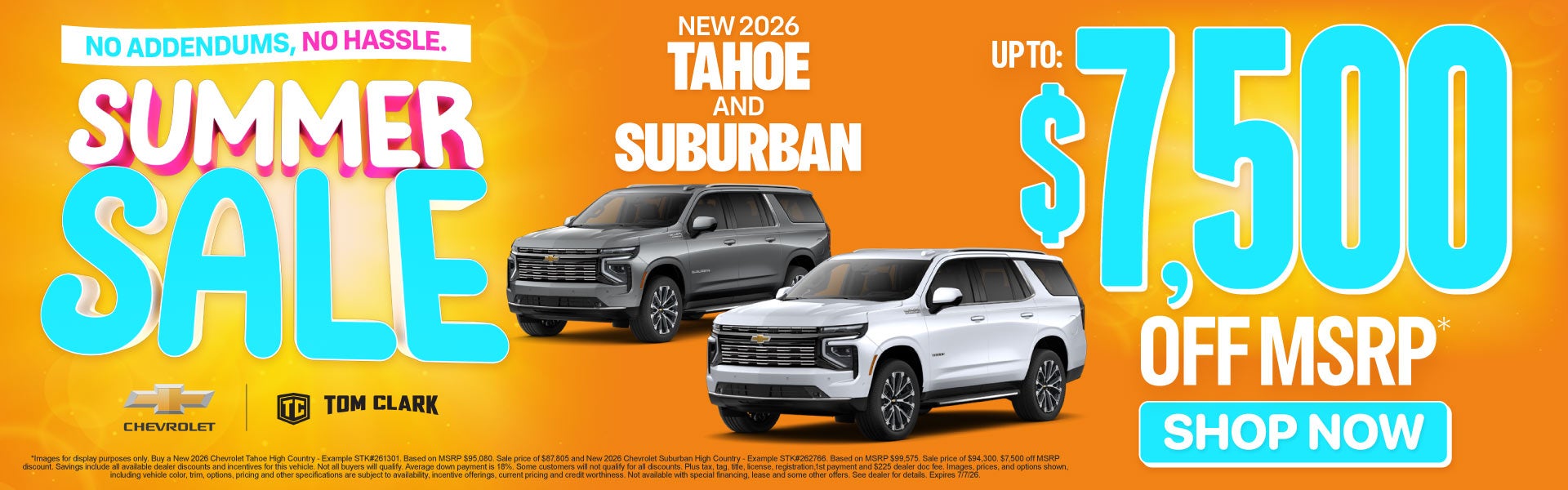 "NEW 2026 CHEVROLET TAHOE AND SUBURBAN NO ADDENDUMS, NO HASS
