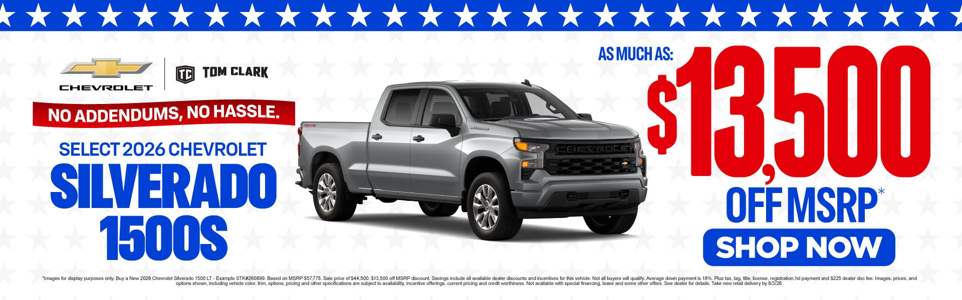 "SELECT 2026 CHEVROLET SILVERADO 1500s NO ADDENDUMS, NO HASS