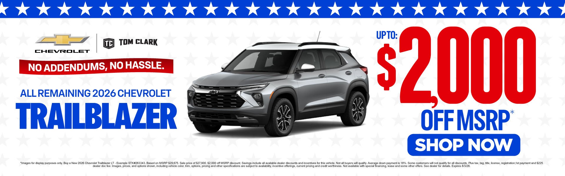 "ALL REMAINING 2026 CHEVROLET TRAILBLAZER NO ADDENDUMS, NO H