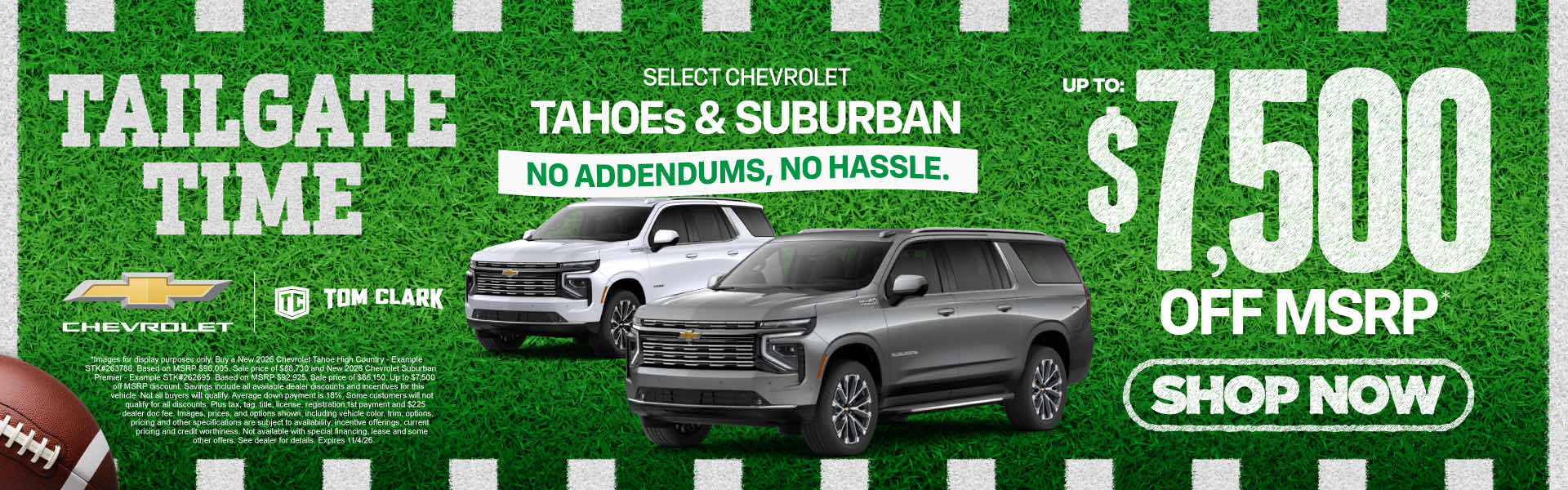 Select Chevrolet Tahoes and Suburban Up To $7,500 Off MSRP* 